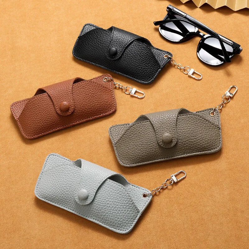 Retro Handmade PU Leather Sunglasses Case, Portable Glasses Bag with Lanyard, Simple Storage Box