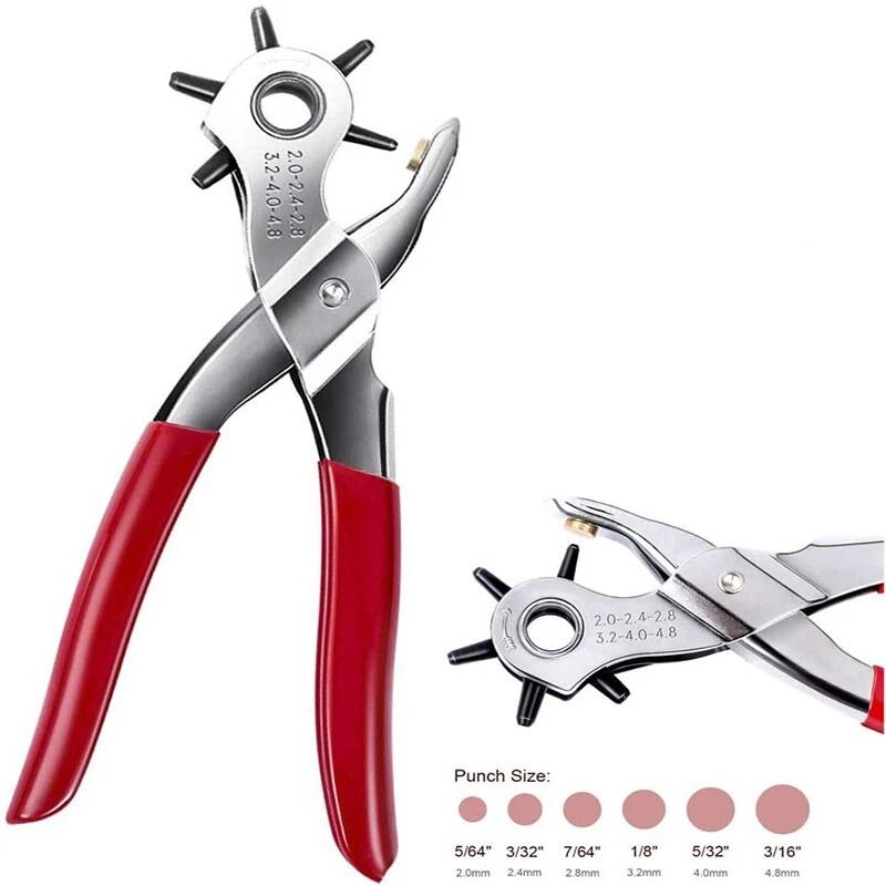 Heavy Duty Leather Hole Puncher, Revolving Pliers, 6 Sizes Puncher for Belts, Leathercraft, and DIY Tool Kit