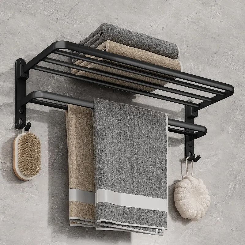 50CM Folding Towel Rack Wall Mount Aluminum Bathroom Towel Holder with Hook