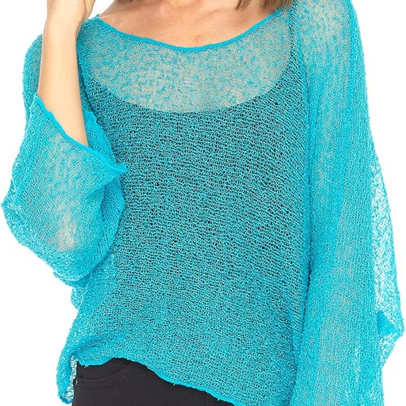 Women Knit Cover-ups Summer, Loose Pullover Smock Crop Tops, Autumn See-through Irregular, Summer Beach Bikinis Cover Up