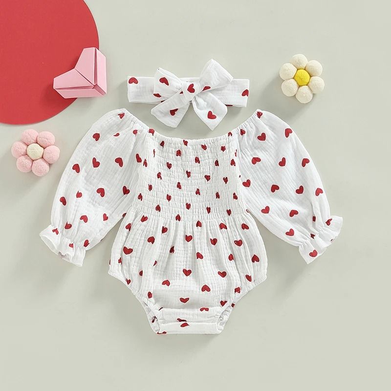 2-Piece Newborn Girl Floral Romper & Headband Set - Ruffled Long Sleeve Bodysuit