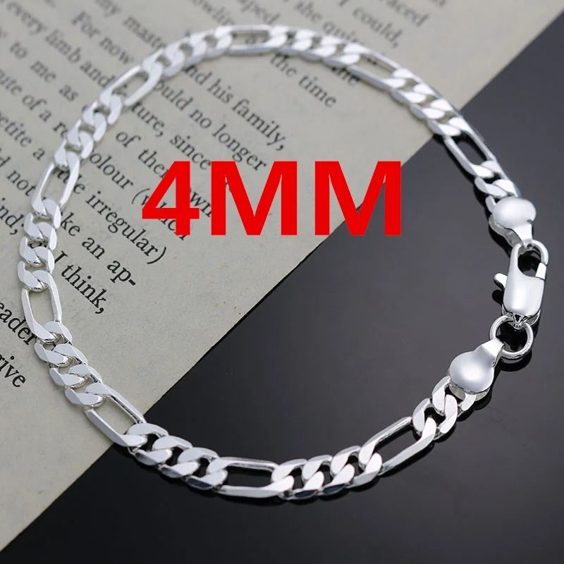 Silver 4mm Chain Necklace and Bracelet Set