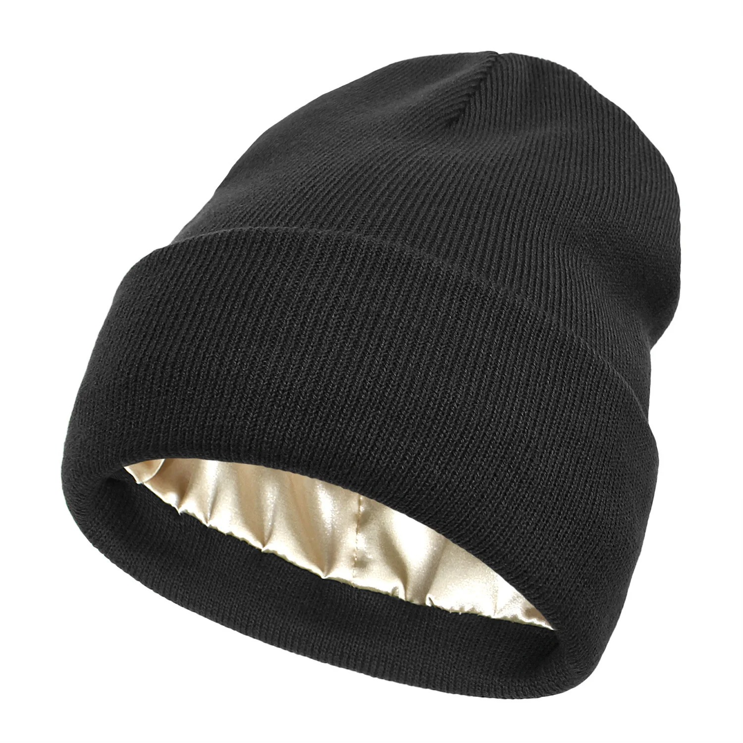 Winter Silk Lining Beanie, Unisex Anti Static Hat, Slouchy Warm Cuffed Skullies, Satin Lined Hair Cover Sleep Cap
