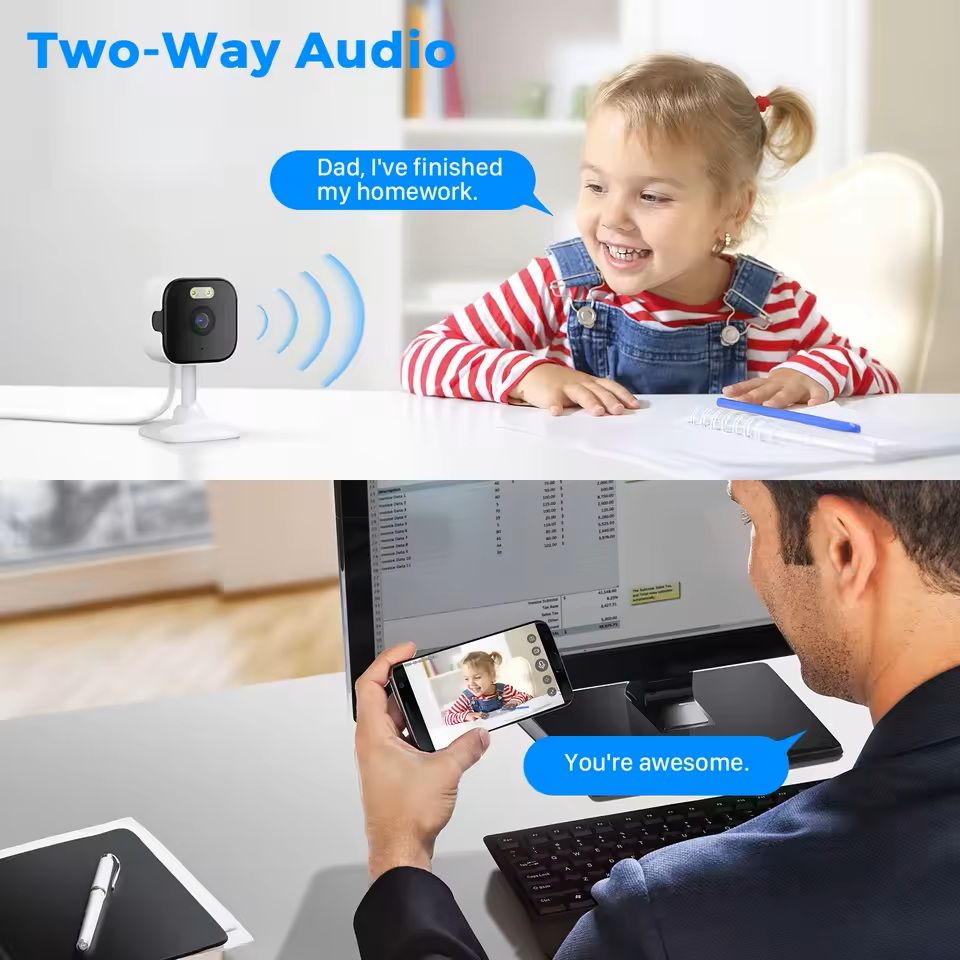 Mini WiFi Indoor Security Camera with Human Detection and Two-Way Audio