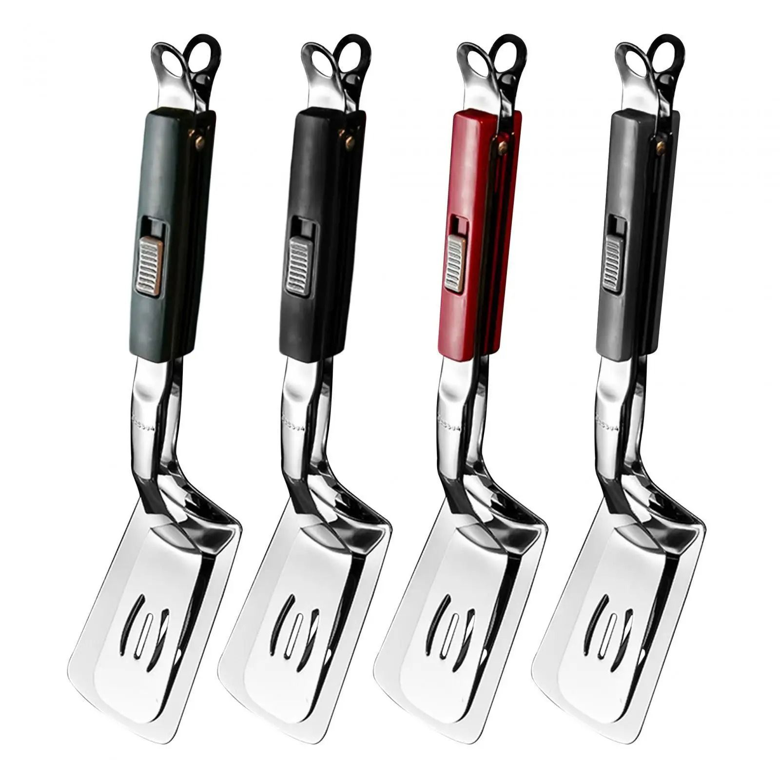 Duo-Grip Stainless Steel Spatula Tongs – Slotted Grill & Steak Clamps