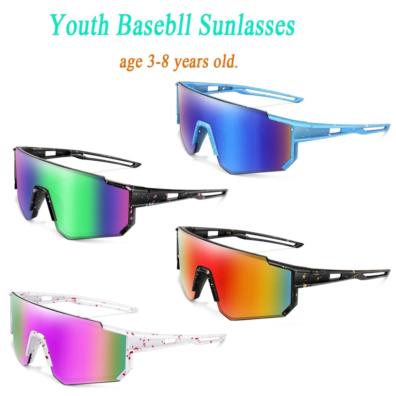 Kids UV400 Sport Sunglasses for Ages 3 to 8 Outdoor Baseball Bicycle and Camping Eyewear