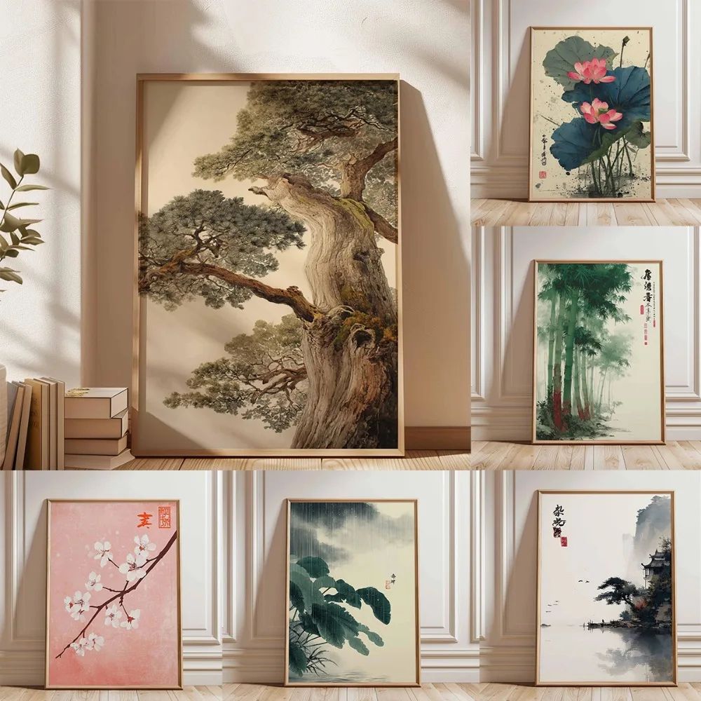 Japanese Pine Tree Wall Art Zen Nature Canvas Calm Forest Decor
