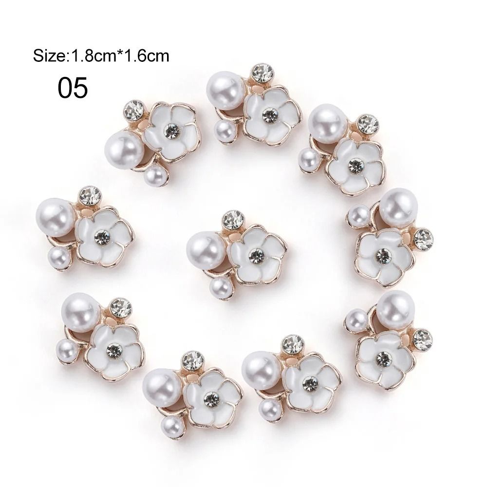 10PCS Flower Rhinestone Pearl Buttons Alloy Crystal DIY Wedding & Craft Embellishments