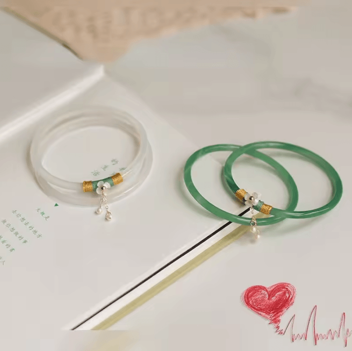 2-Piece Natural Jade Bangle Bracelet Set – Chinese Style Womens Charm Wedding Gift Jewelry