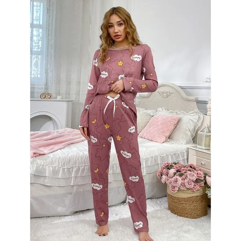 Womens Long Sleeve Pajama Set Soft 2 Piece Sleepwear Set Top and Pants