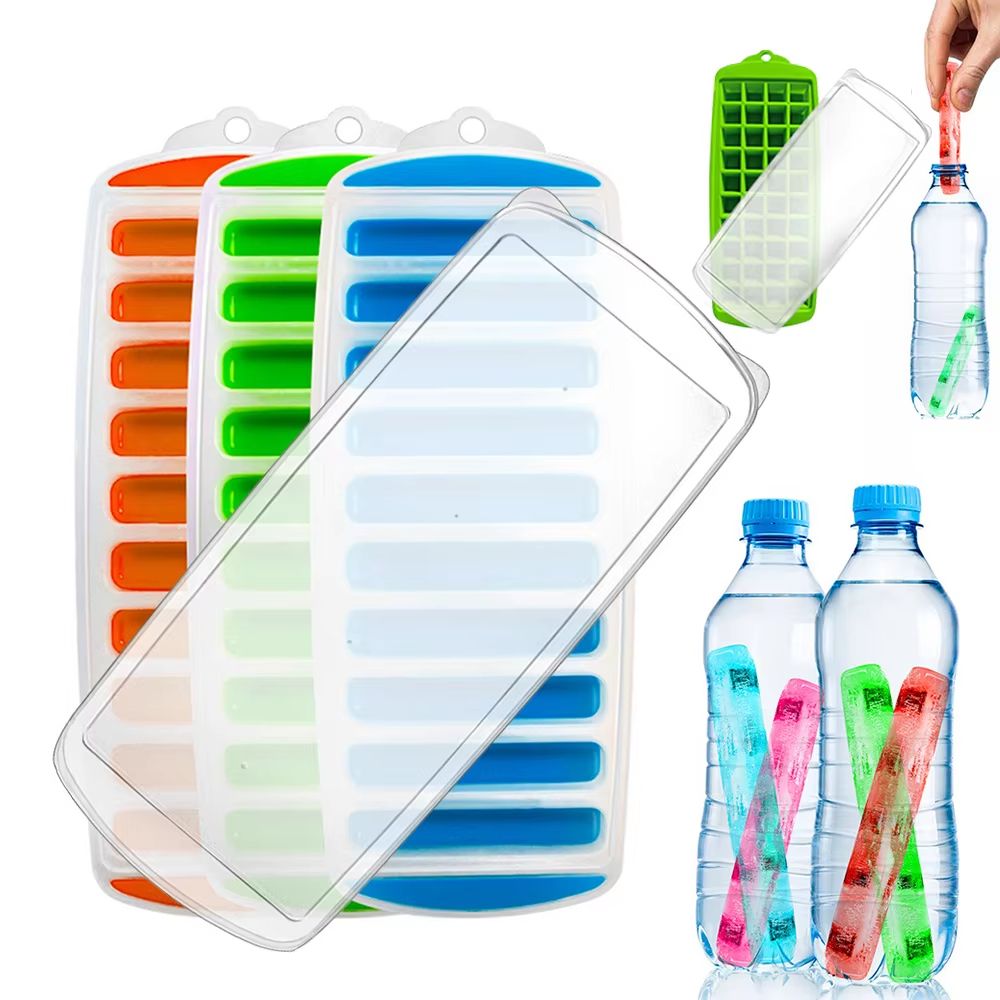 Pop Out Plastic Ice Stick Tray with Lid for Water and Sports Bottles