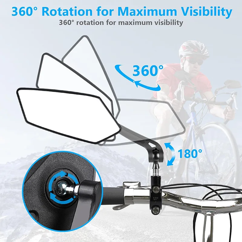 Adjustable Rotatable Bike Rear View Mirror Reflector, Clear Rearview Handlebar Mirror for Bicycle, Electric Scooter