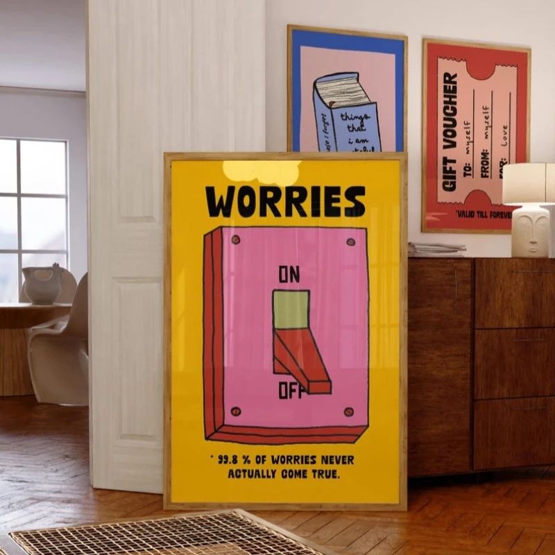Retro mental health poster with Positive Quotes Cartoon Wall Art Print