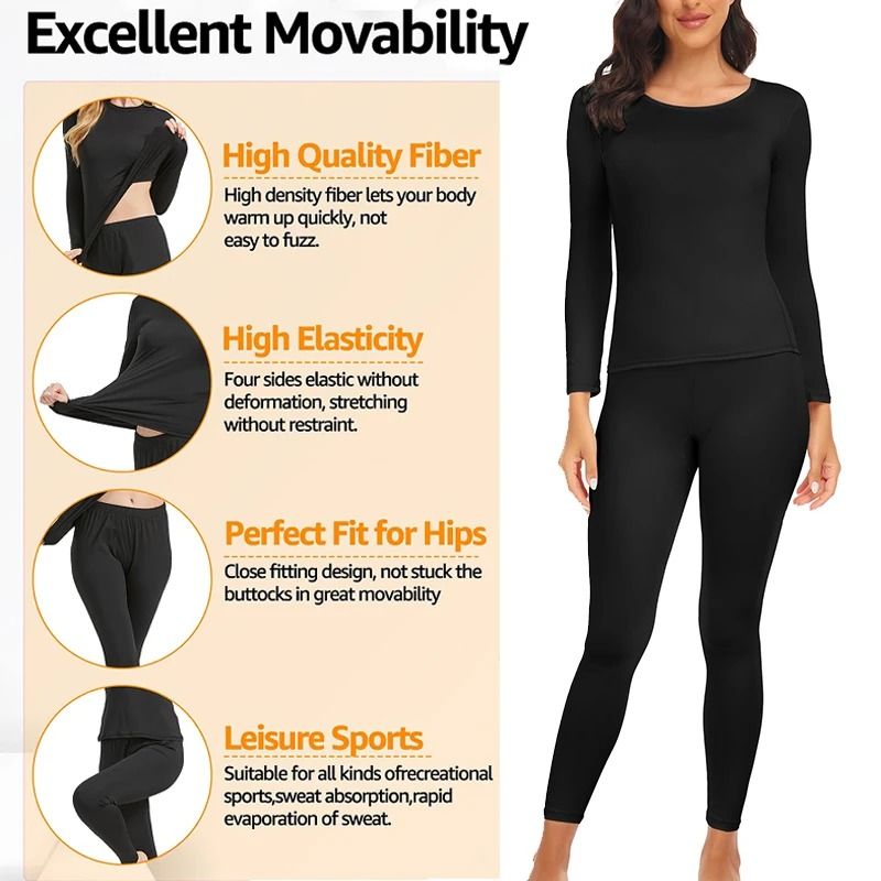 Womens Thermal Underwear Set Long Johns with Polyester Lining