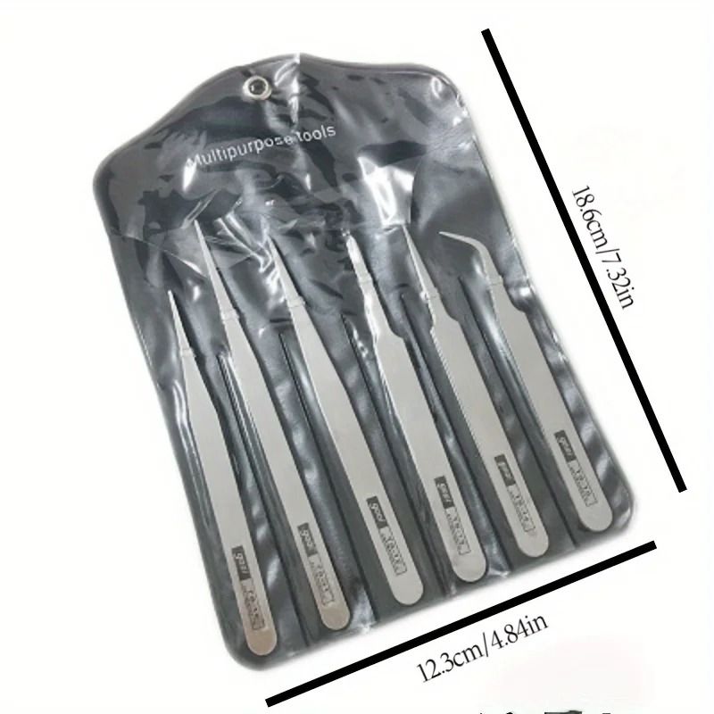 6 Piece Precision Tweezers Set Stainless Steel Fine Tip Repair Tools