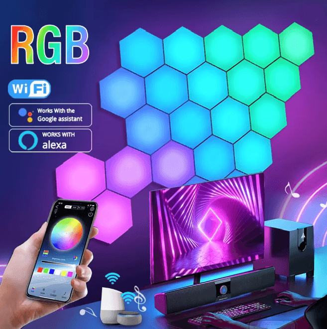 RGB Intelligent Hexagonal Wall Lamp Music Sync App Control Light Panels