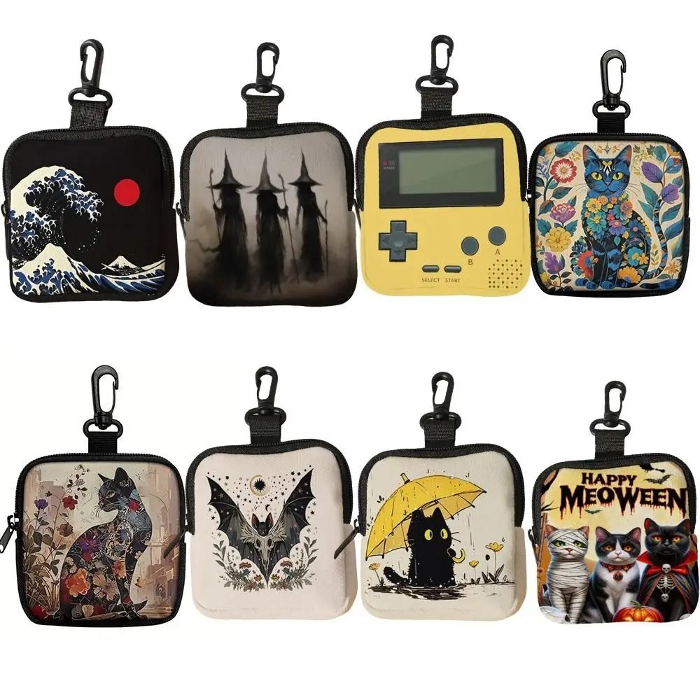 Cat Print Mini Coin Purse – Waterproof Artificial Leather Earphone & Card Bag