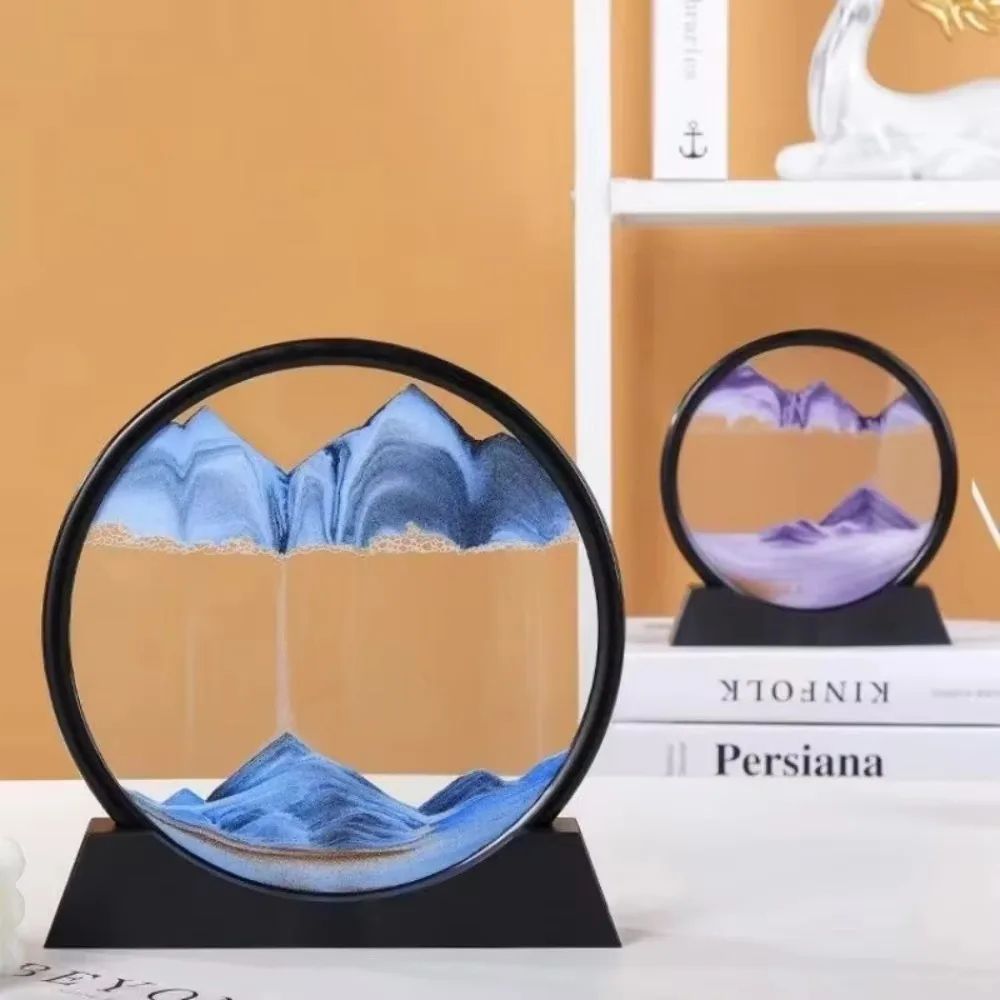 AquaMotion 360° Rotating Quicksand Art Frame – Round Moving Sand Hourglass Desktop Decor