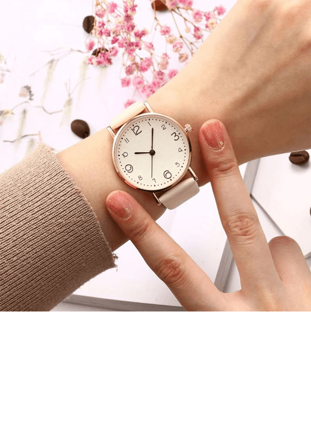 Womens Arabic Number Quartz Watch Casual Leather Style