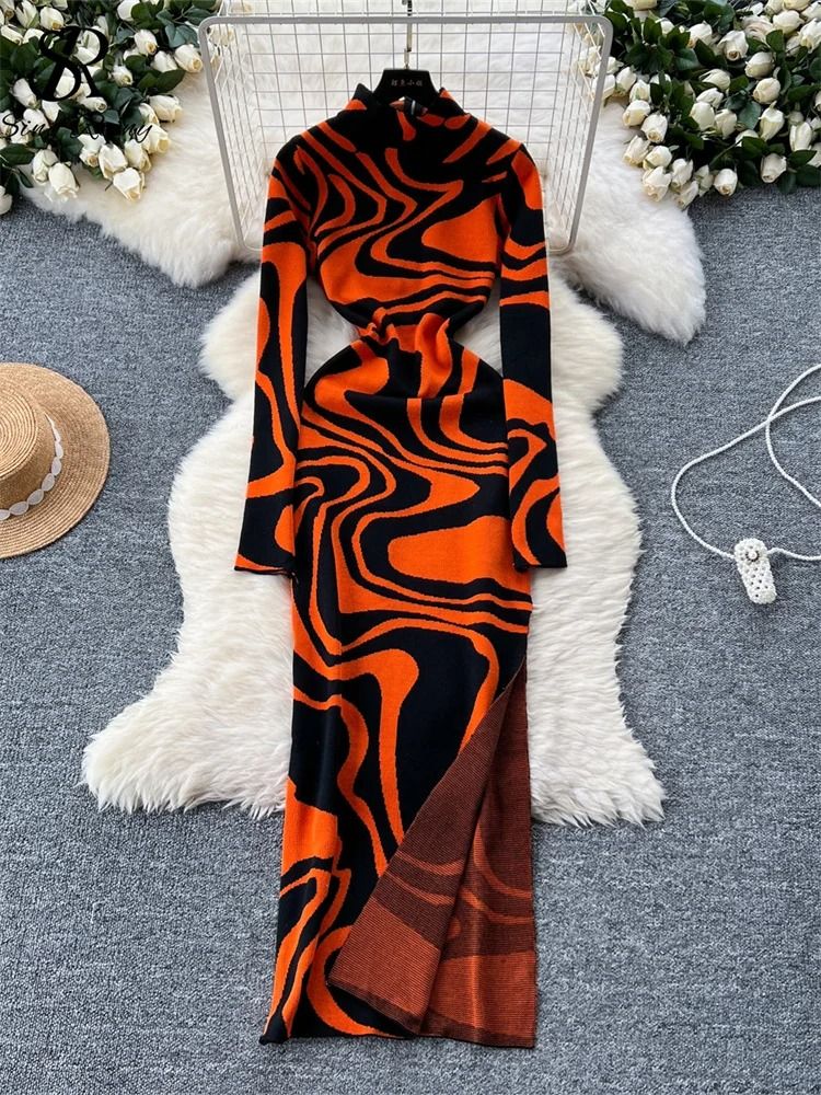 Geometric Print Zippered Bodycon Party Dress