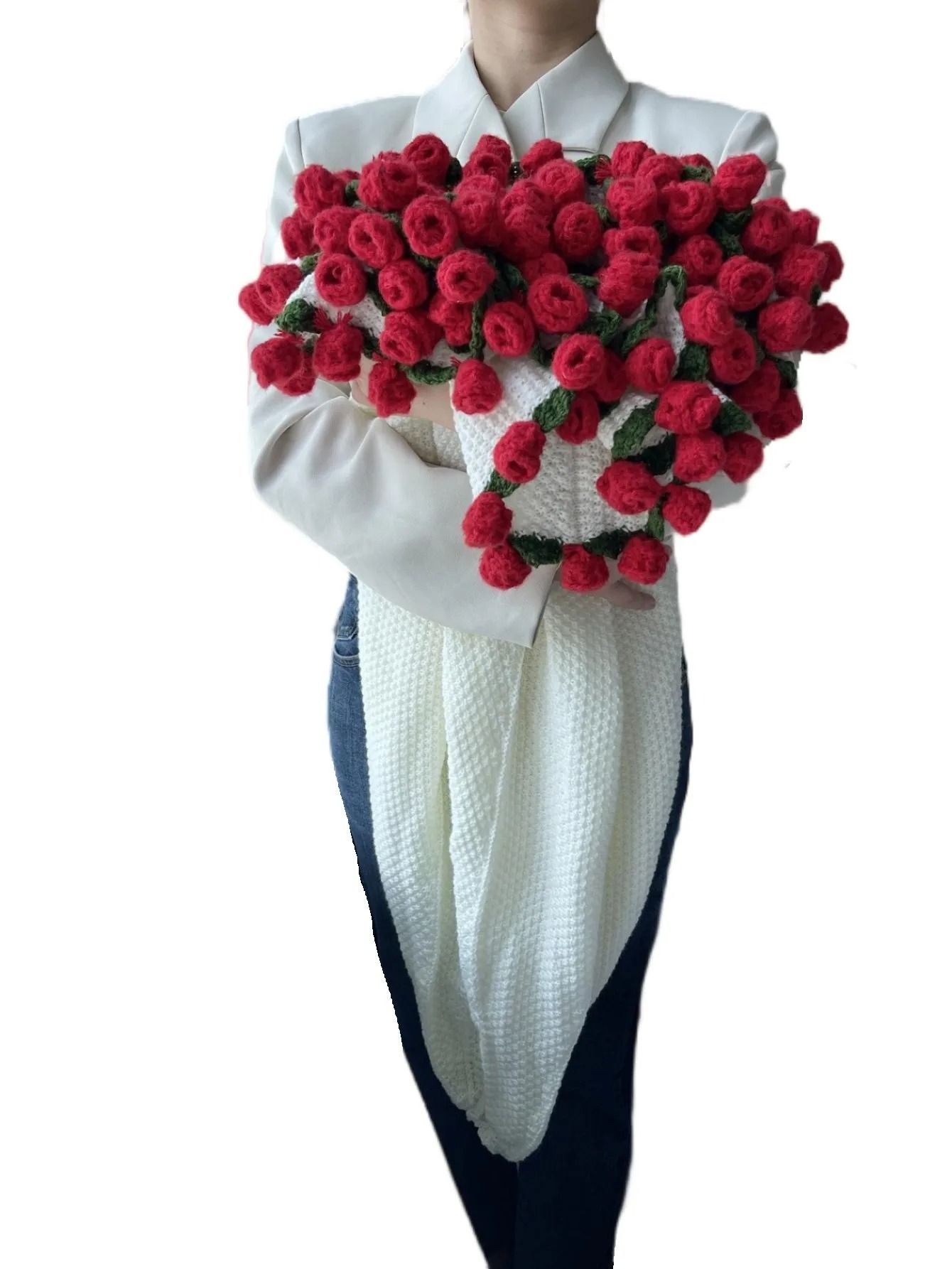 Rose Bouquet Crochet Blanket Handmade Soft Acrylic Throw