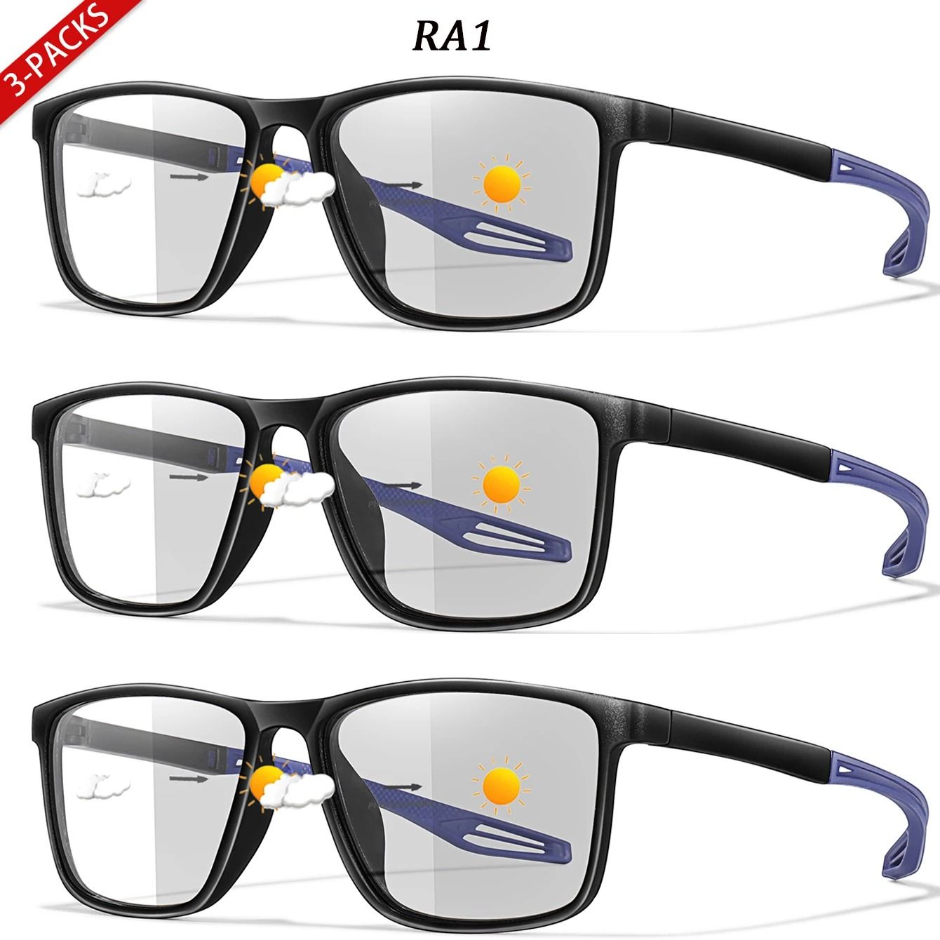 Photochromic Reading Glasses Set With Blue Light Protection (3 Pairs)