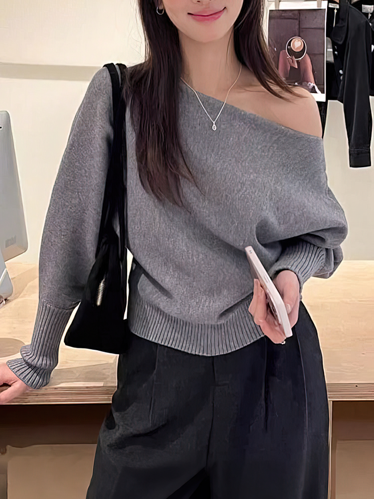 Korean Fashion Sweater, Thick Off Shoulder Top, Loose Casual Autumn Outwear Pull