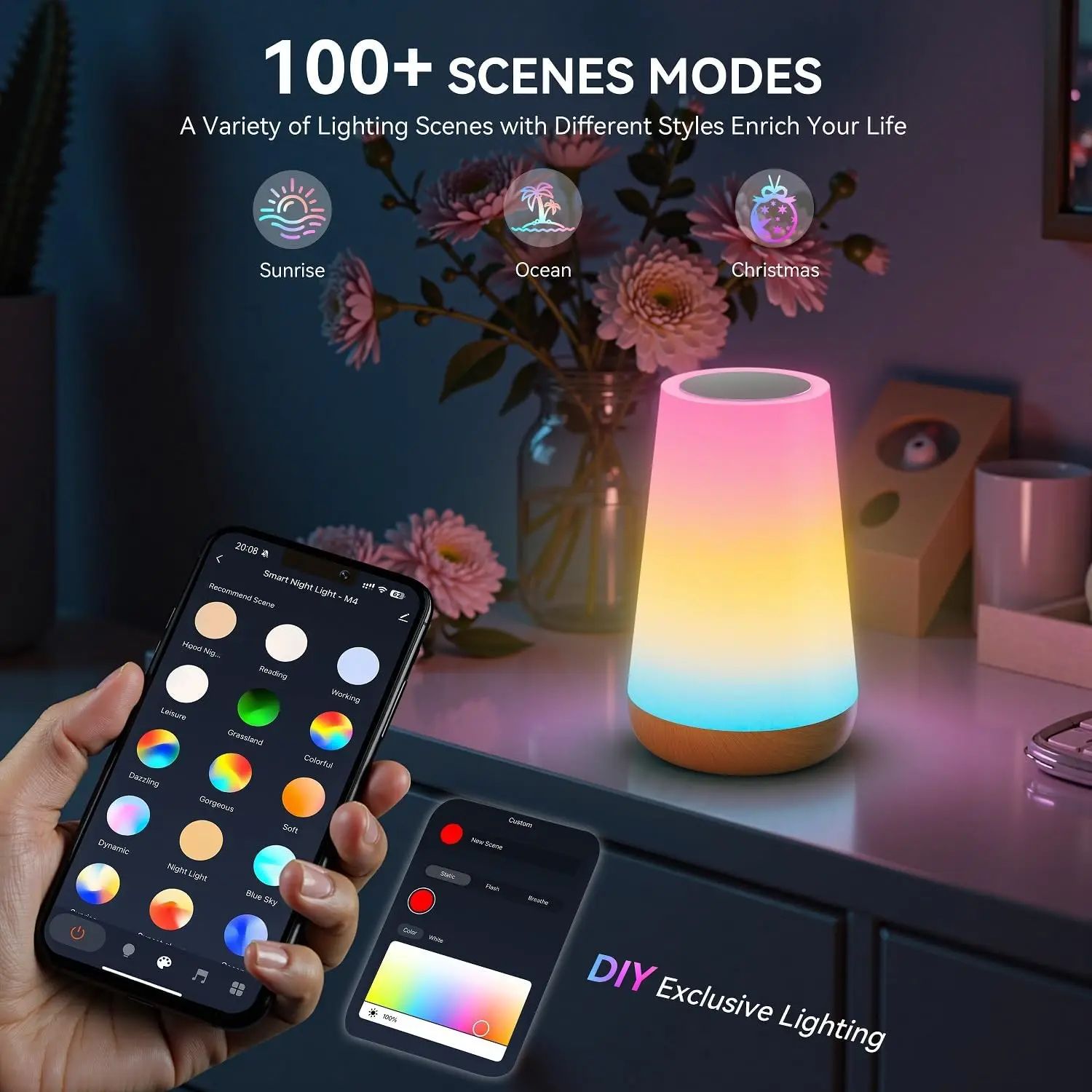 Tuya Smart WiFi RGB Bedside Lamp – App & Voice Control Ambient Night Light