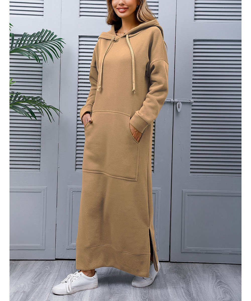 Winter Warm Midi Robe Hooded Long Sweatshirt Dress Casual Vestidos