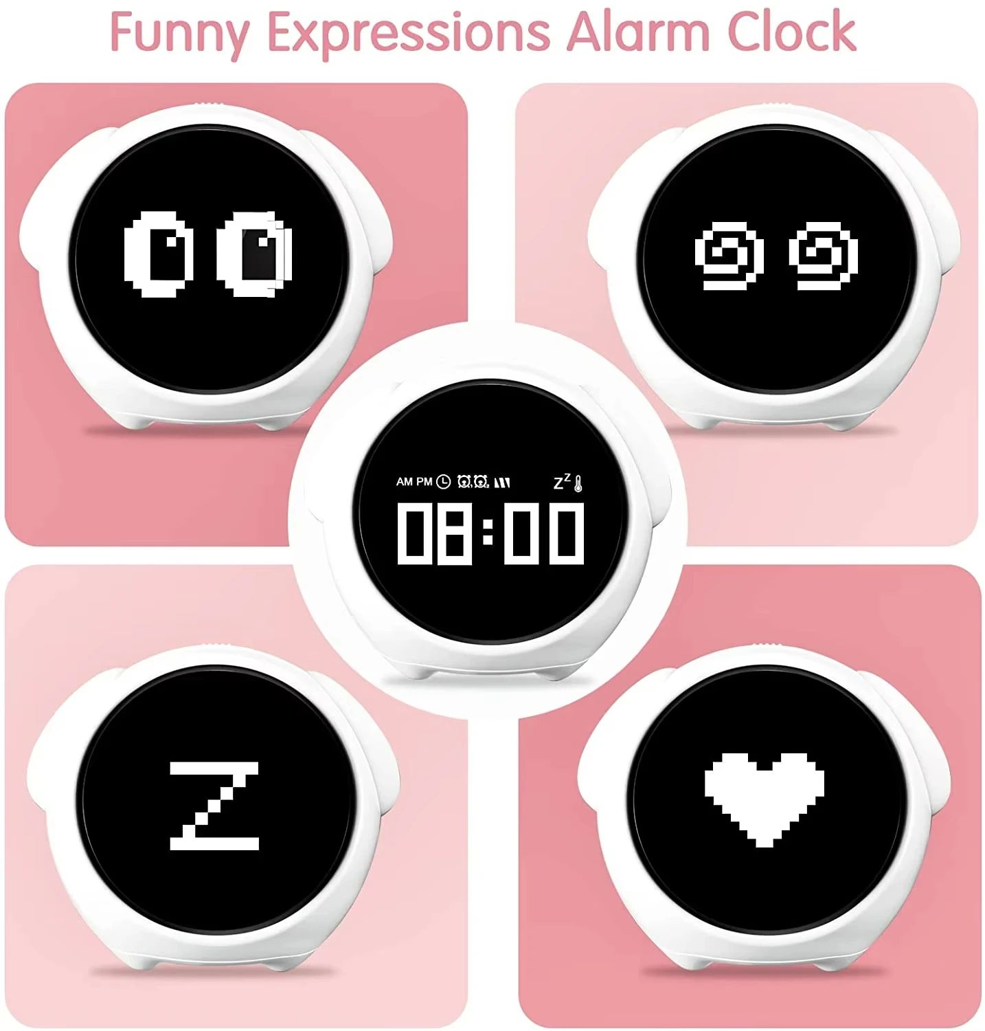 Cute Kids Digital Alarm Clock with Light and Emoji Display