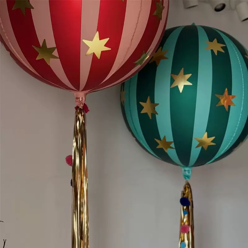 Christmas Striped Star Aluminum Film Balloon, Red Blue Pink Green Air Floating Party Decoration