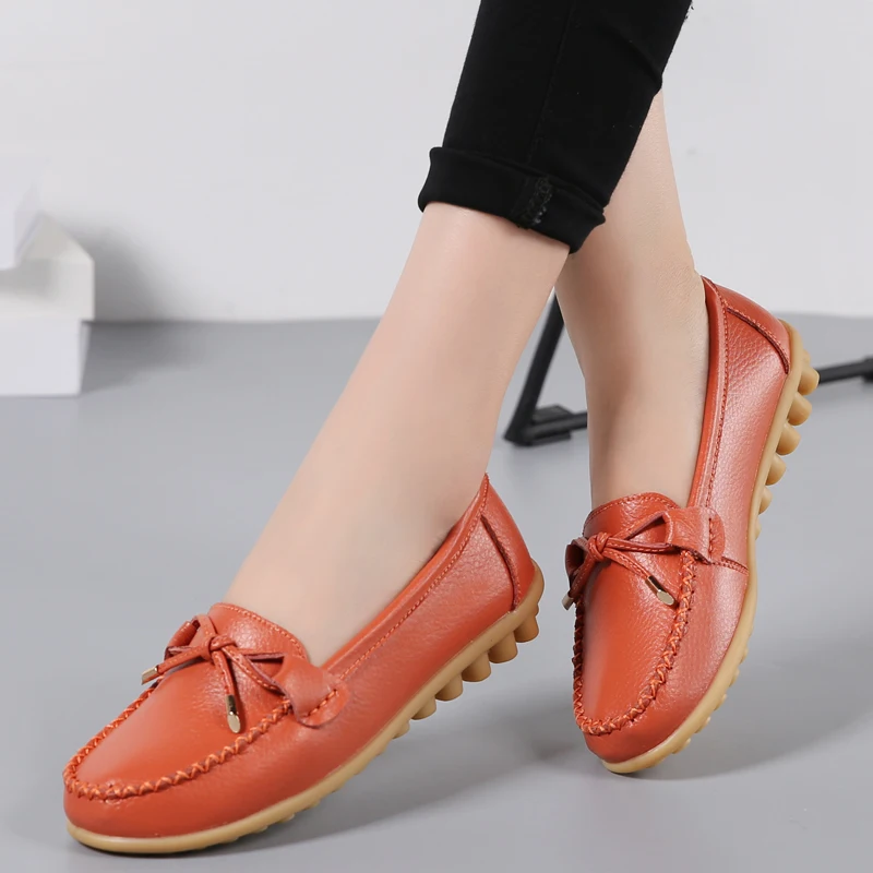 Genuine Leather New Woman Flats Shoes Ballet Flat Sneakers Soft Moccasins Ladies Boat Ballerina Espadrilles Creepers