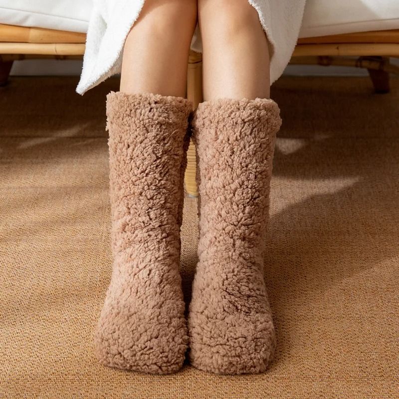 Womens Thickened Winter Thermal Velvet Non Slip Slipper Socks