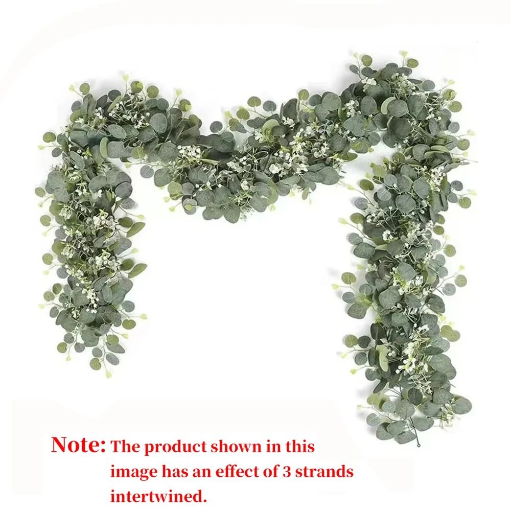 Artificial Eucalyptus Garland with White Flowers and Berries for Wedding and Home Decor