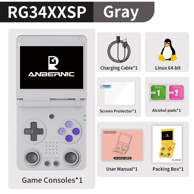 Anbernic RG34XXSP Retro Handheld Game Console – Flip Design with 3.4