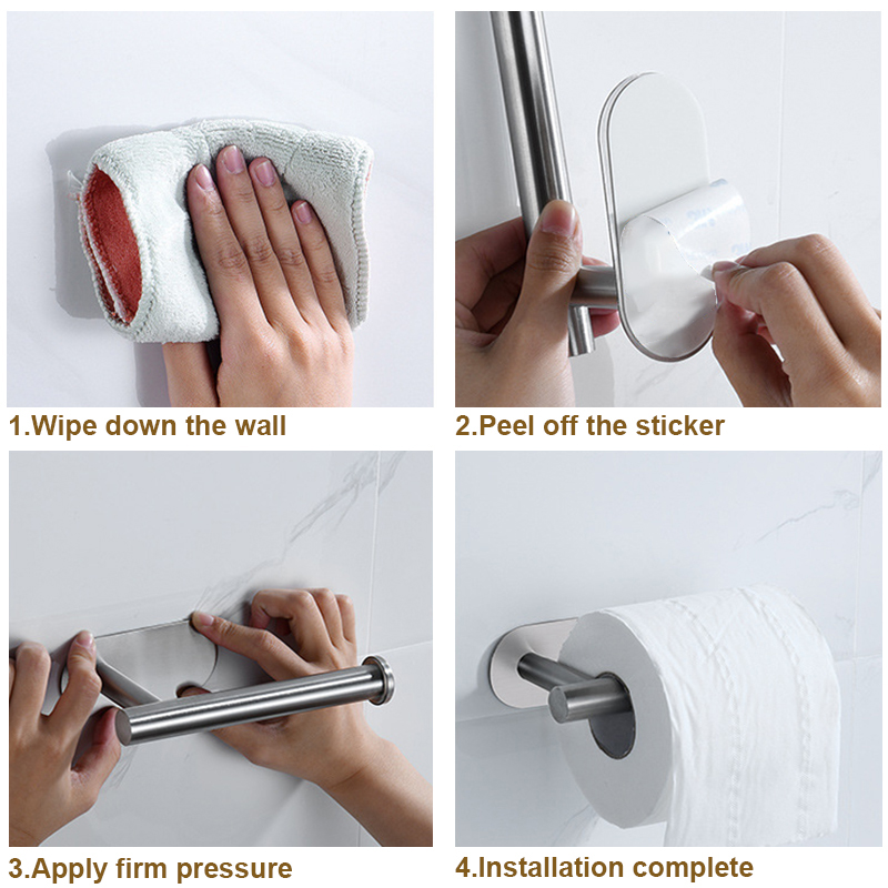 Self Adhesive Wall Mounted Paper Towel Holder Stainless Steel No Drill Bathroom Kitchen Rack