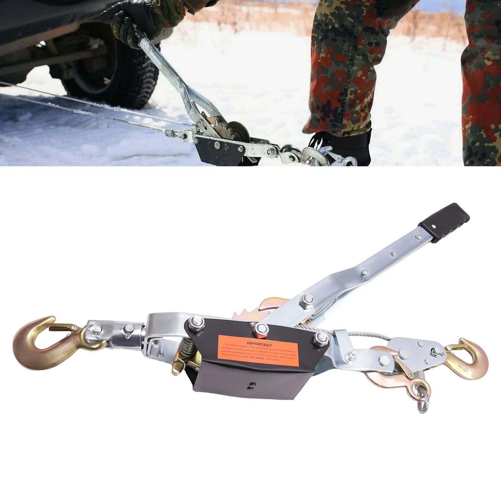 Heavy Duty Hand Puller Hoist, 5 Ton Cable Winch with 3 Hooks