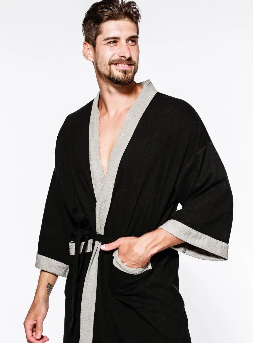 Mens & Womens Cotton Waffle Kimono Robe – Professional Couple's Sauna Yukata & Casual Home Wear