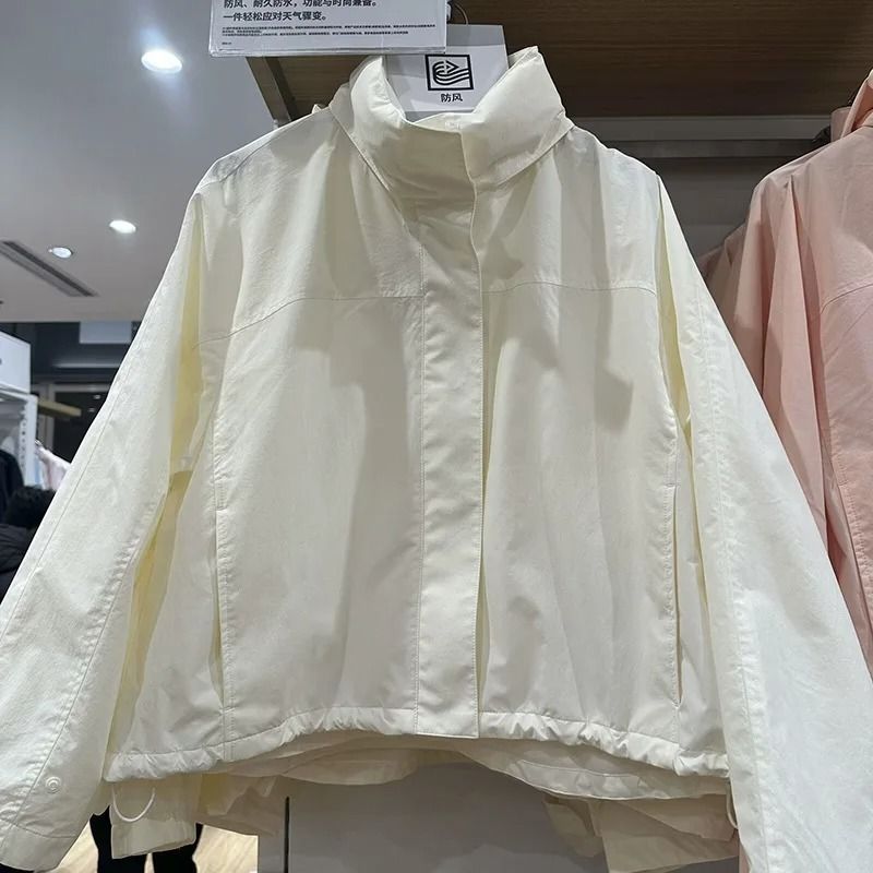 Windproof Stand Collar Jacket Hooded Lightweight Coat