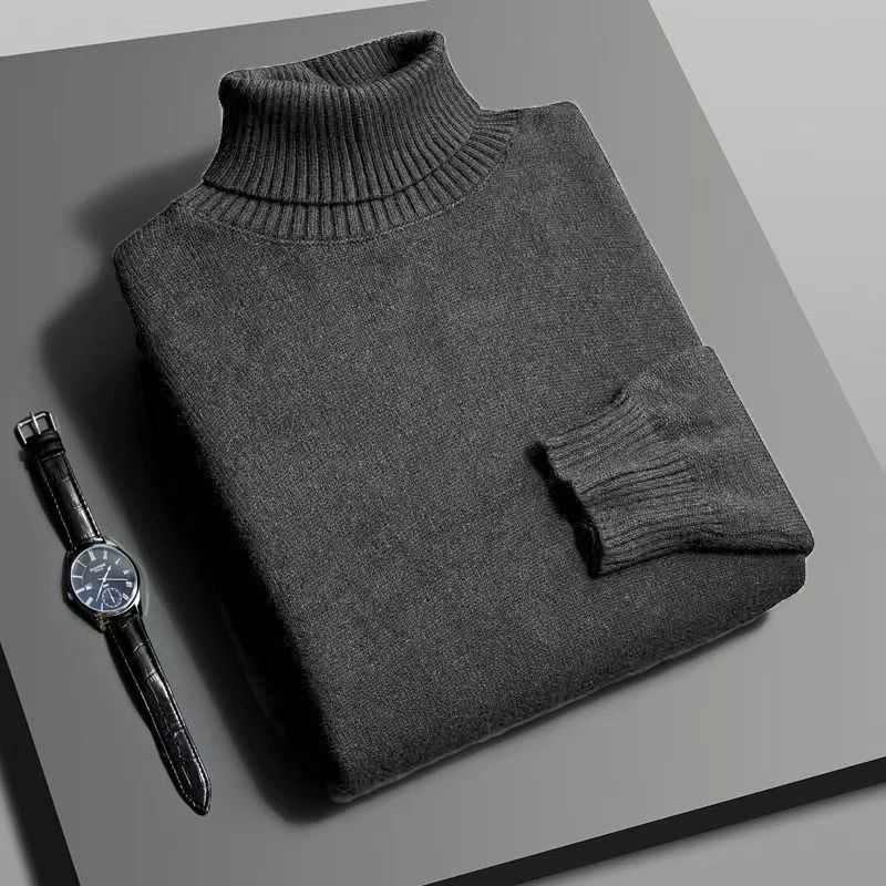 Mens Knitted Turtleneck Sweater Slim Fit Long Sleeve Pullover