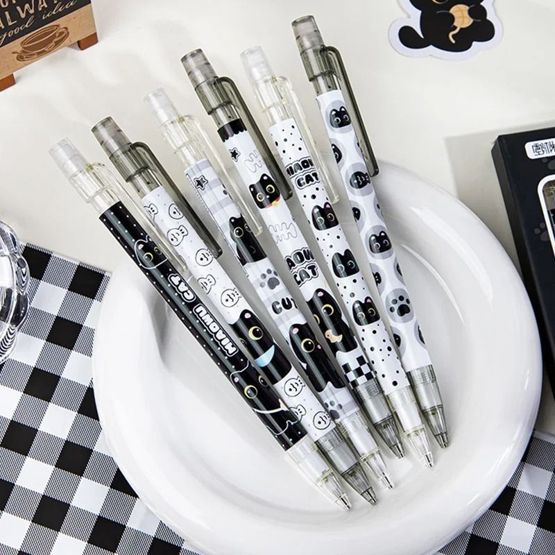 6-Piece Cute Cat Mechanical Pencil Set – 0.5mm Precision Writing & Drawing Tools for School & Office