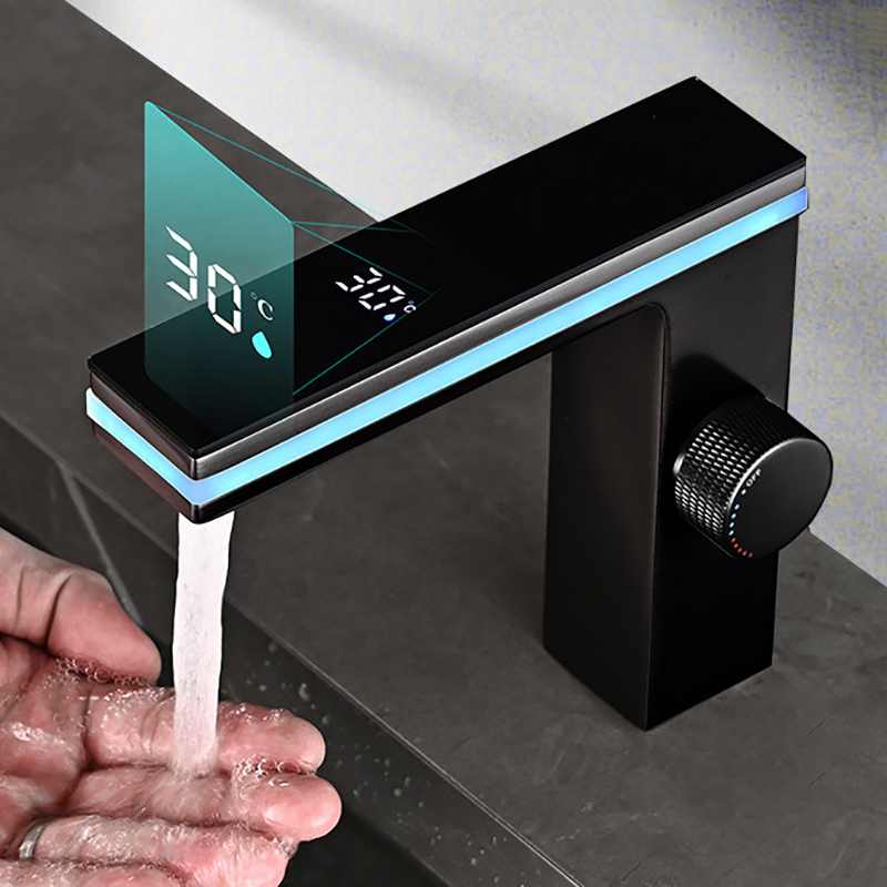 Smart LED Bathroom Sink Faucet with Temperature Display and Brass Mixer Tap