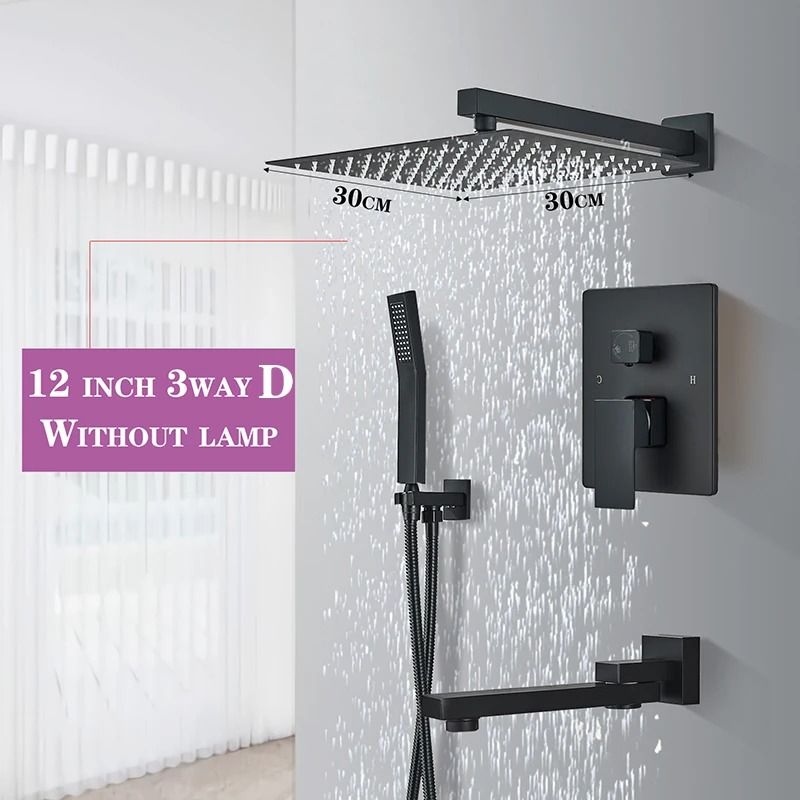 Matte Black rainfall shower set Wall Mounted bathroom shower faucet with LED Shower Head Mixer Tap