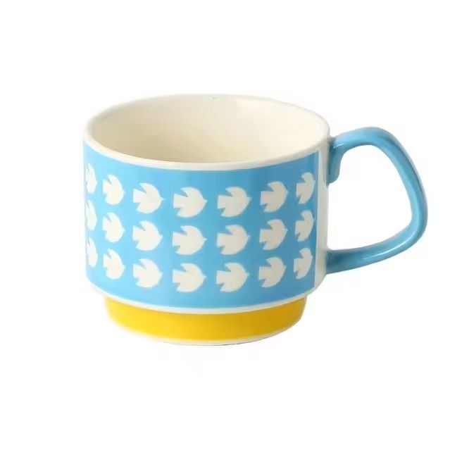 Japanese Flower Retro Ceramic Mug Set 300ml Stylish Drinkware