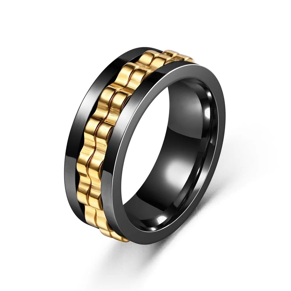 Stainless Steel Anxiety Ring Rotating Gear Chain Spinning Fidget Ring