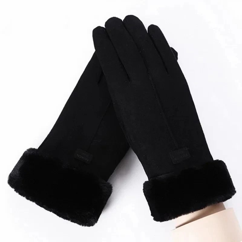 Women Winter Plush Suede Touchscreen Gloves Warm Fashion Mittens