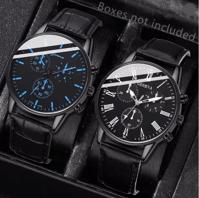 Couple Leather Quartz Watch Set Simple Casual Dial