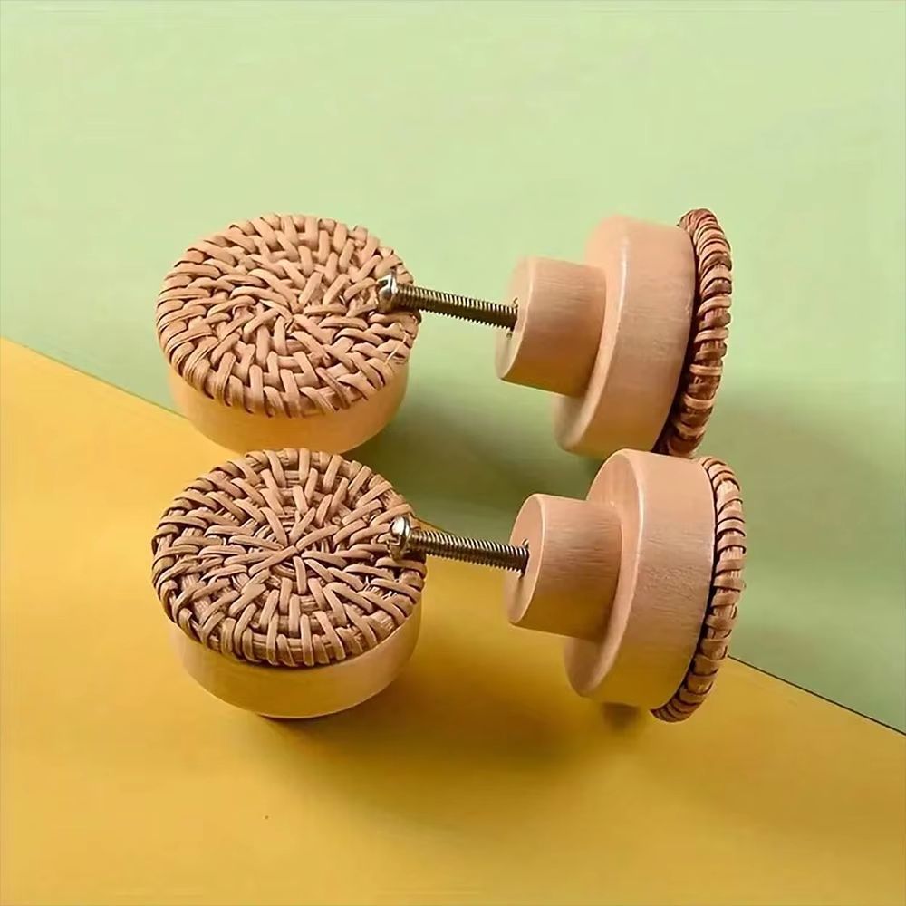 12-Pack Bohemian Rattan Drawer Knobs – Round Wooden Wicker-Weave Cabinet Knobs with Screws