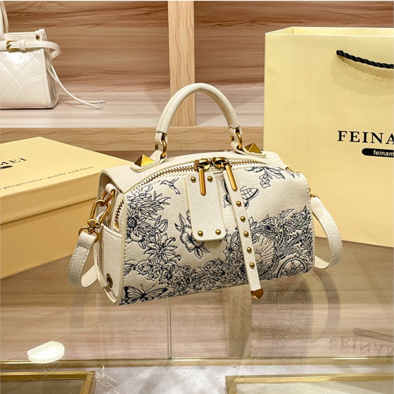Light Luxury Embroidered Boston Pillow Bag, Women's Fashion Designer Handbag, High-End Texture Crossbody Purse