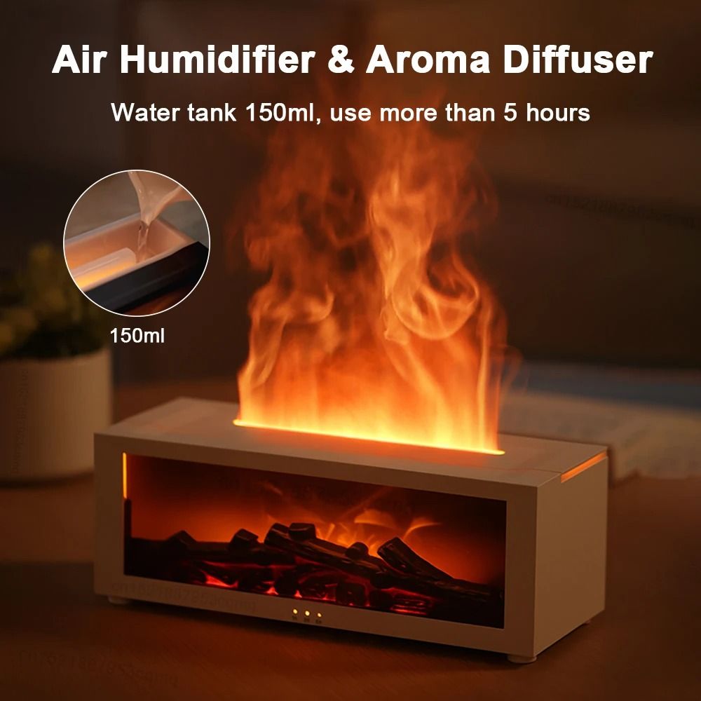 Flame Effect Aroma Humidifier Essential Oil Diffuser with RGB Light and Remote Control